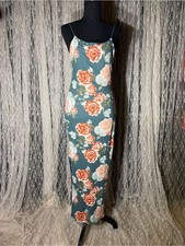 Floral Slip Maxi Dress — Teal with Coral Bloom