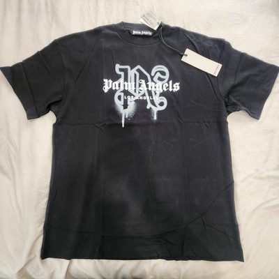 Palm Angels Men's Black LA Monogram Spray Graphic T-Shirt Size XL Crew Neck Tee
