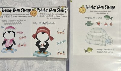 Peachy Keen Stamps And Die Set Girl And Boy Penguins W/Igloo ,  And bobber￼