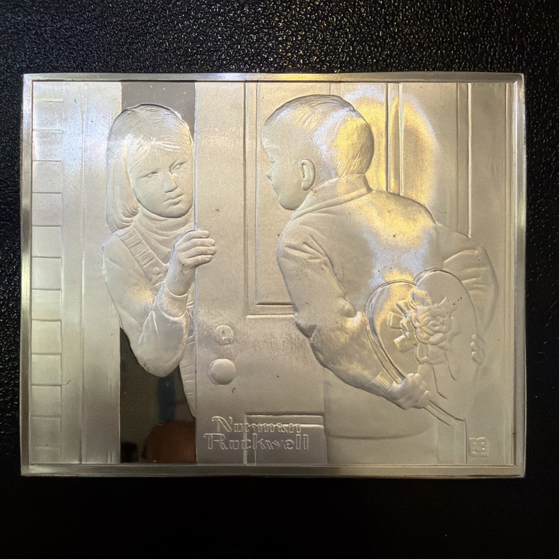 3 OZ.925 SILVER NORMAN ROCKWELL FONDEST MEMORIES (FIRST PROM DATE) ART BAR I4026