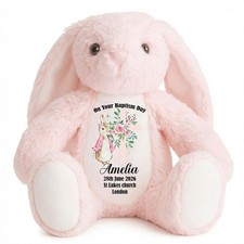 Personalised Christening Gift Bunny Teddy Baptism Present Boys Girls Godchild