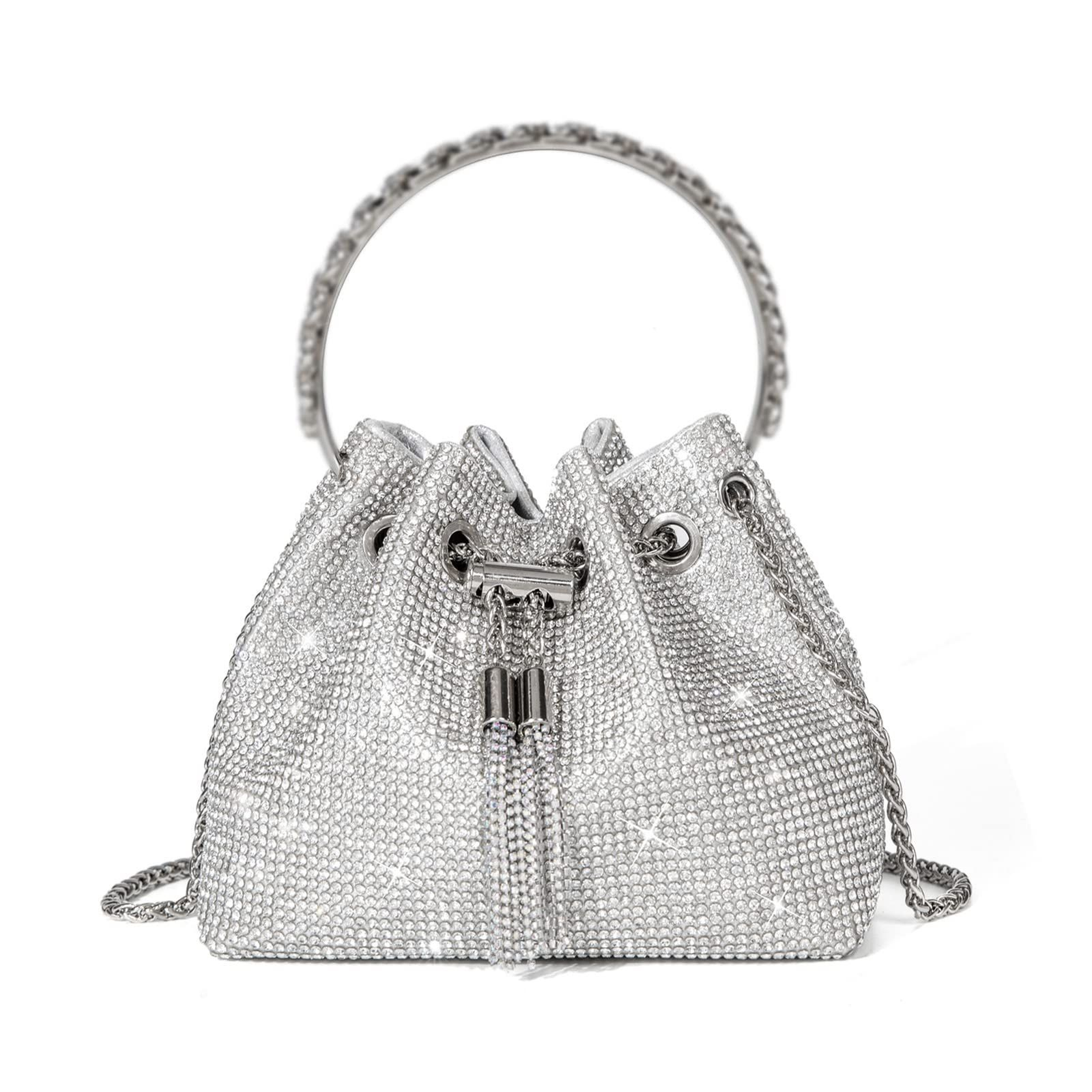 "Sweetovo Bling Glitter Purses for Women Fashion 6.7\" x 4.3\" x 5.9\", 1-silver"