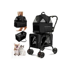 Double Dog Stroller, Foldable 3-in-1 Cat Strollers with 2 Detachable Carriers...