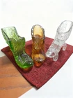 Vintage Glass Boot/slipper Set-3, Mosser, Green, Clear, 4½” x 2 ¼” x 1 ½.