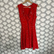 LOFT Red Floral Meadow Wrap Sleeveless Dress