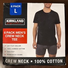 Kirkland Signature Men's Crew Neck Tee 6-Pack 100 Cotton Size L Black