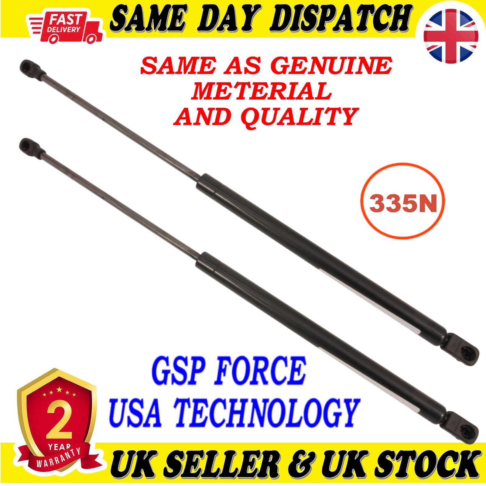 2X TAILGATE BOOT GAS STRUTS 335 Newton FOR PEUGEOT 207 VW GOLF III VENTO 8731L7