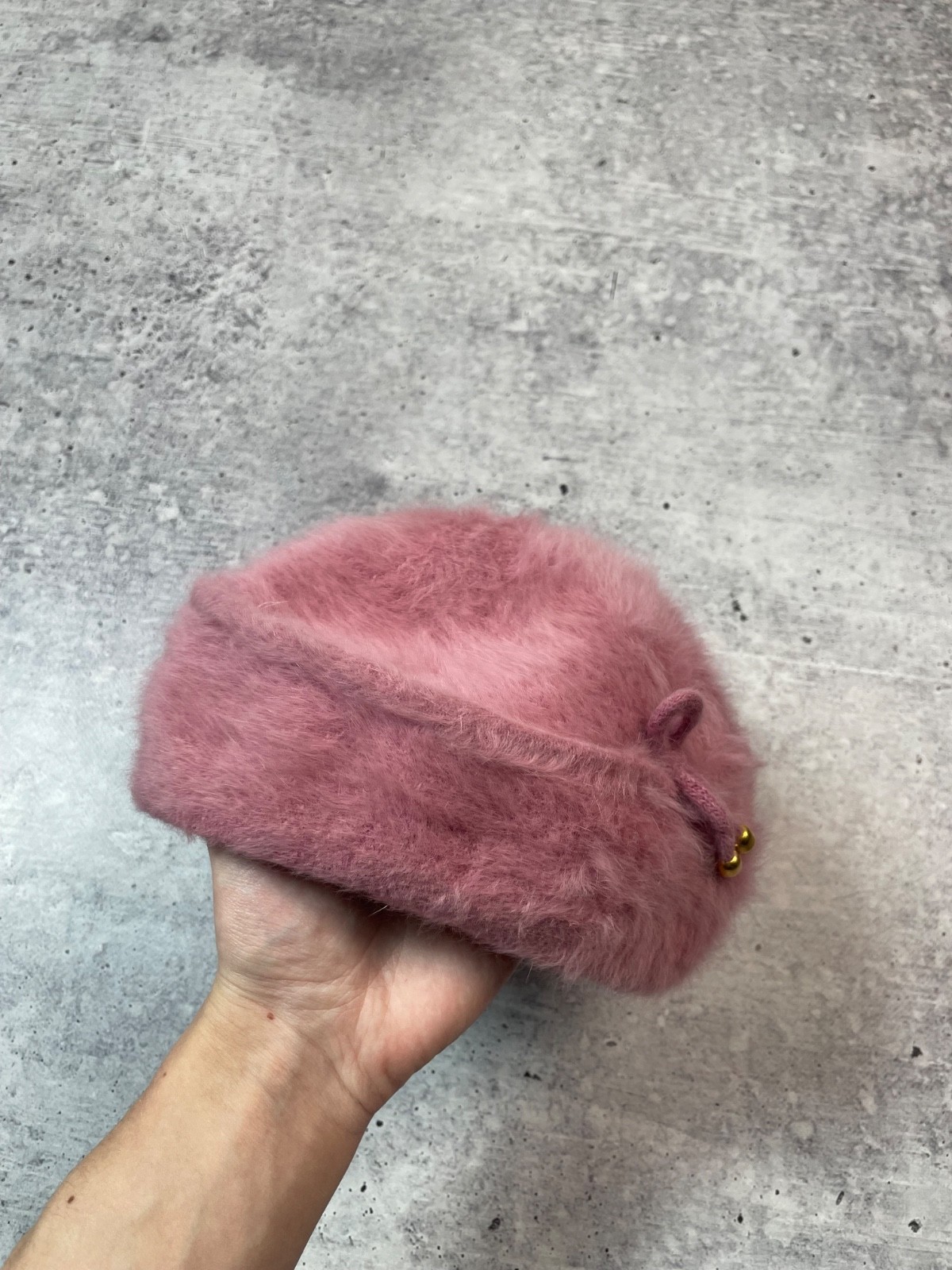 Vintage 80s Kangol Angora Fur Rose Beret Hat Y2K