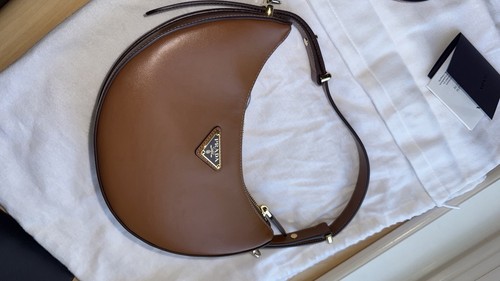 Prada Arqué Mini Leather Shoulder Bag Cognac Purse Authentic