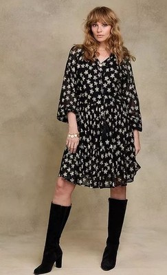 Together Star Jacquard Stufenkleid in Schwarz/Gold UK 8 (FMS12-1)