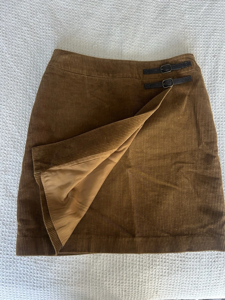 Boden Mujer Marrón Pana Envolvente Falda Cuero Hebilla Detalle Preppy Talla 6R Foto 4 de 4