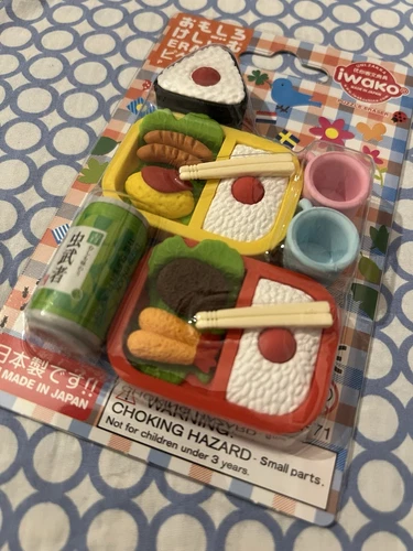 6 Piezas iwako Borrador Colección Picnic Bento Caja Sushi Palillos Bebidas Tazas 