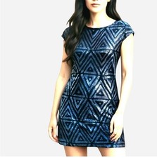 Eliza J Sequined Bodycon Mini Dress Midnight Blue Whimsigoth Party Evening  6P