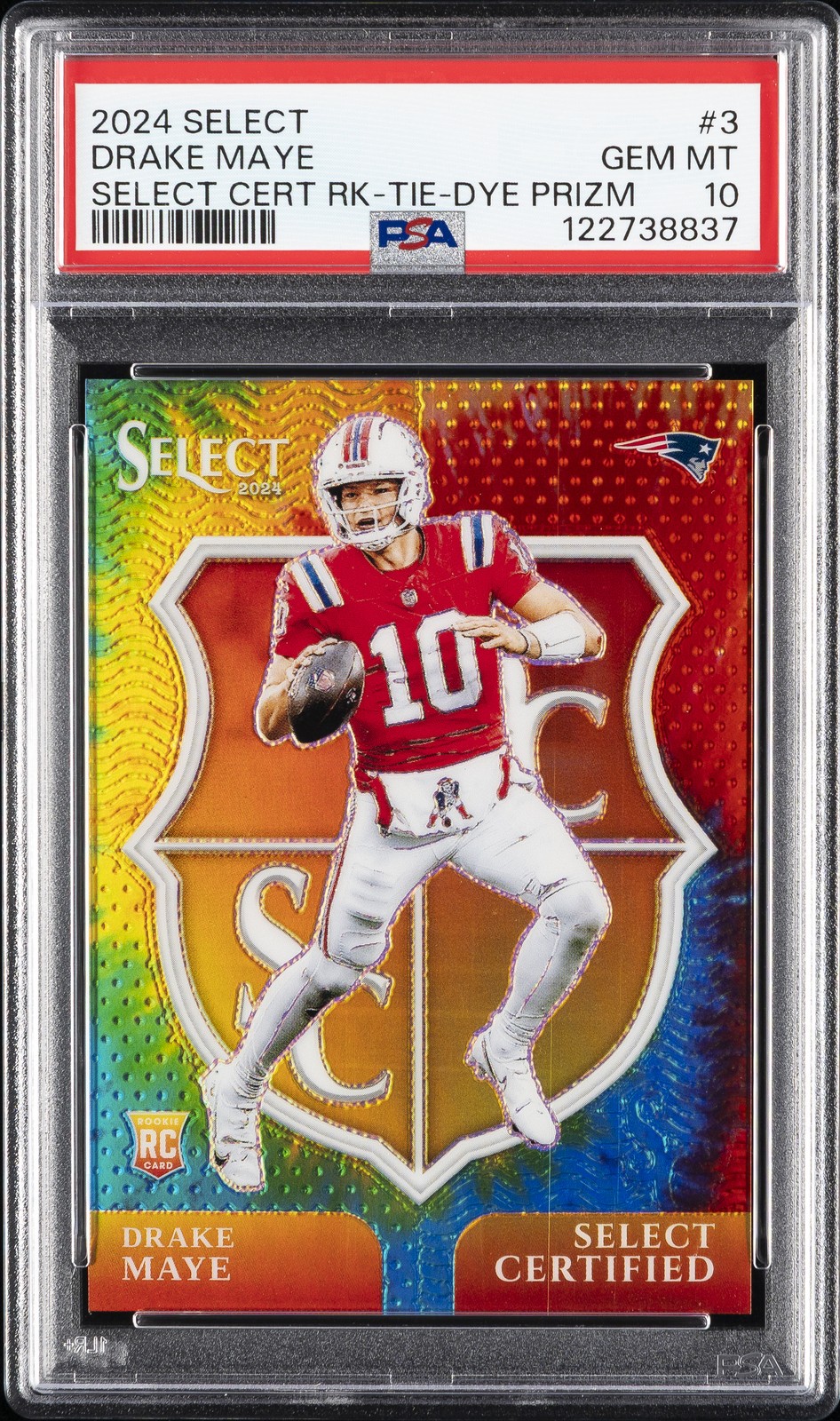 2024 PANINI SELECT CERTIFIED ROOKIES TIE-DYE PRIZM #3 DRAKE MAYE RC 25/25 PSA 10