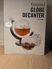 Whiskey Decanter Globe with 2 Whiskey Glasses - for Liquor Scotch Kemstood