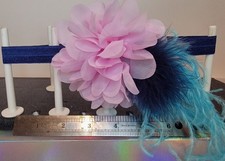 Pink Flower Blue Feather Fabric Headband for infant, Solid Casual Hair Accessory