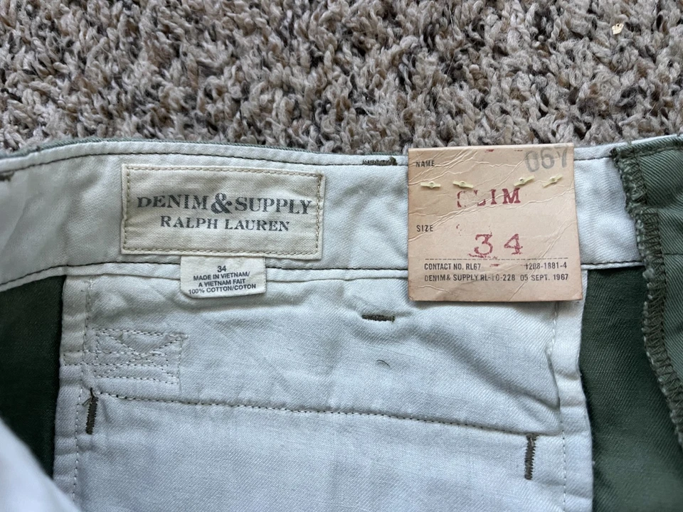 Denim Supply Ralph Lauren Shorts Mens 34 Green Slim 10" Chino Casual NEW - Image 3 of 4