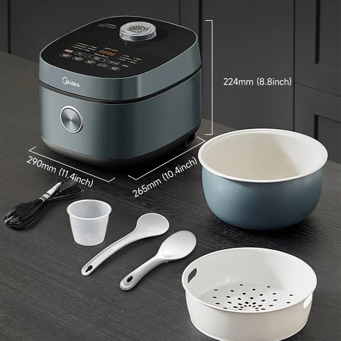 Midea MRD401T2BMB 8 Cup Rice Cooker With Non-Stick Ceramic Celadon Inner Pan