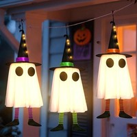 Halloween Deko Geister HäNgend 60Cm Leuchtend Mit Hexenhut FüR Outdoor
