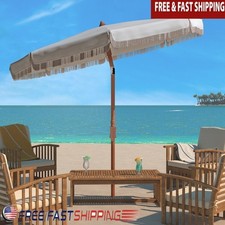 Fringe Beach Patio Umbrella Adjustable Tilt Outdoor Market Umbrella Metal Frame