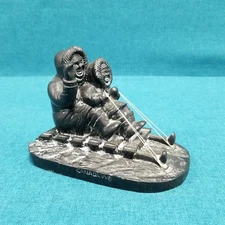 VTG Canada 5'' x 3.5'' Hand Carved Soapstone Inuit People Sledding Figurine 