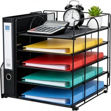 Desk Organiser with File Holder,5 Tiers Paper Letter Tray Organiser, Mesh Metal