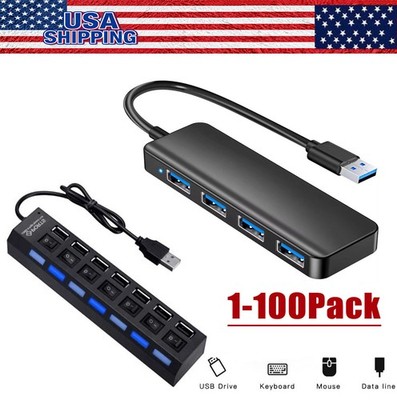 4 Port USB 3.0 Hub Splitter Multi Adapter 5Gbps High Speed PC Desktop Laptop Lot