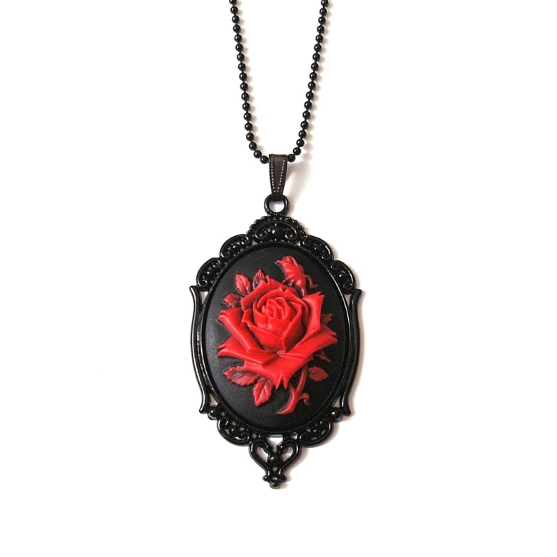 Gothic Red Rose Cameo In Thorns Pendant Necklace Vintage Rose Necklace ...