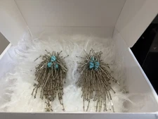 NEW TOGA ARCHIVES x H&M bugle bead clip on blue silver dangle EARRINGS RARE glam
