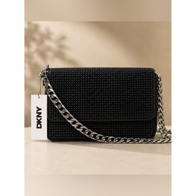 DKNY Black Shoulder Bag with Silver Chain NWT $188