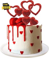 10 Pack Happy Valentine'S Day Heart Cake Toppers Felt Red Heart Cake Toppers Hap