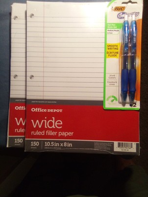 2 Pack BiC Gel-ocity Pen, Medium/, Blue    2 Packs Of 150 Sheet Wide Ruled 