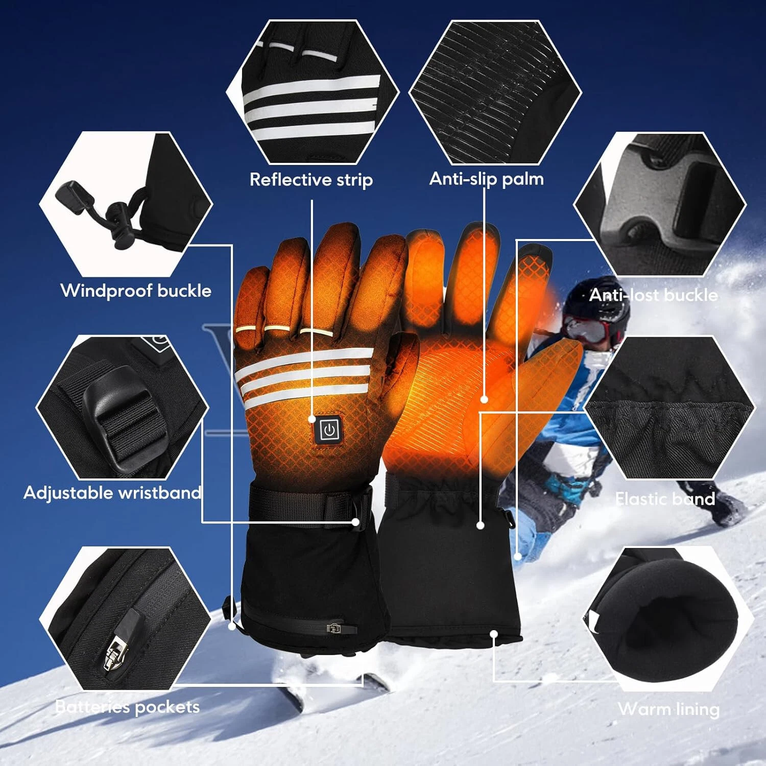 Winter Electric Heated Gloves Liner For Men With Rechargable Battery Waterproof
