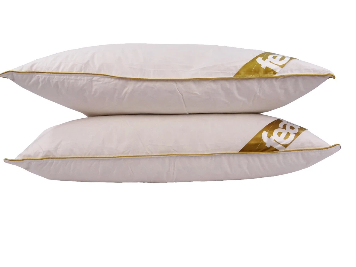 Goose Feather Down Pillow Pair Non Allergenic with Feather Proof Cotton Cover