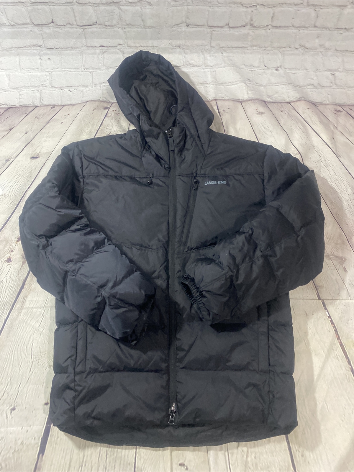 Lands End Unisex Black Puffer Down Jacket Size S (3436) RN 62830 eBay
