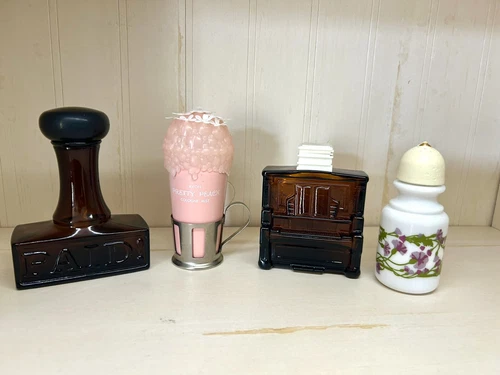 Vintage Avon Figural Decanters Lot Of 4 Empty Milk Glass, Soda, Piano, Paid