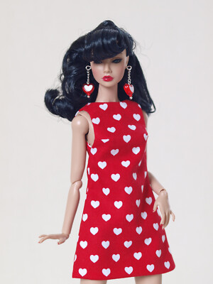 Red & White heart's printed dress for Poppy Parker, Nu face, Nippon by Olgaomi