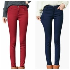 Damen Denim Hose Warm Gefüttert Röhrenjeans Thermal Slim Stretch Bleistift Hose
