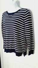 Liz Claiborne Cotton Navy and White Striped Crewneck Pullover Sweater XL