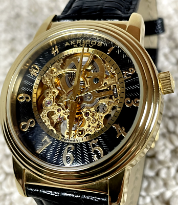 Akribos xxiv mens watch Automatic, Gold tone, 50 m w/r, 20 jewels