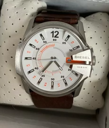 Diesel DZ 1668 Master Chief White Dial Brown Leather Strap Men s