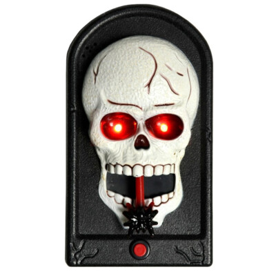 HALLOWEEN LED TÜRKLINGEL GRUSELIGER SCHÄDEL TÜRDEKO TRICK OR TREAT SKELETT
