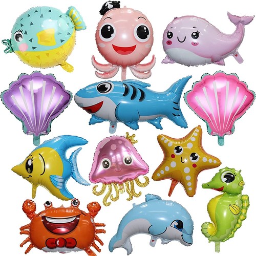 Sea Animal Foil Balloons For Ocean Themed Birthday Party (5, 12-Packs)