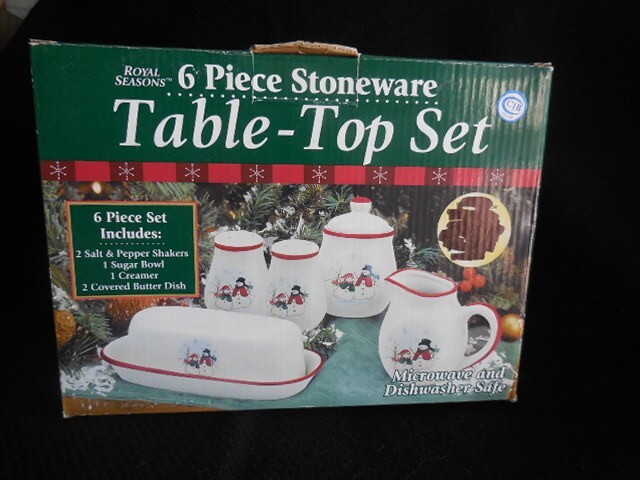 Royal Seasons (6) Piece SNOWMAN Stoneware Table Top Set - Shakers Butter Dish ++