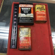 3 vintage metal cans --2 with holes --warco good condition