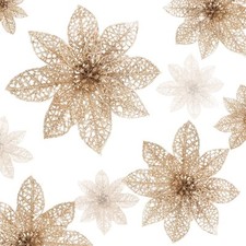 24 Pieces Glitter Poinsettia Flowers Christmas Tree Ornaments Glitzy Poinsettia