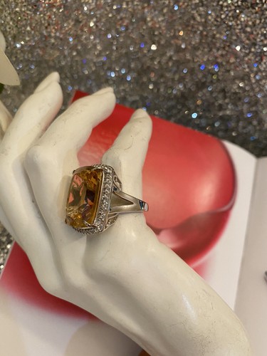Beautiful Sterling Silver 925 Yellow Crystal BIG RING Sz 6 - Picture 2 of 12