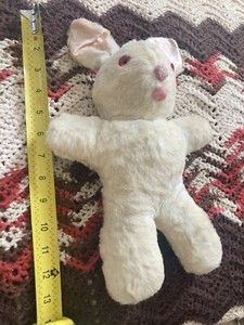 Antique Vintage Windup Stuffed Bunny With Red Eyes Rock A Bye Baby