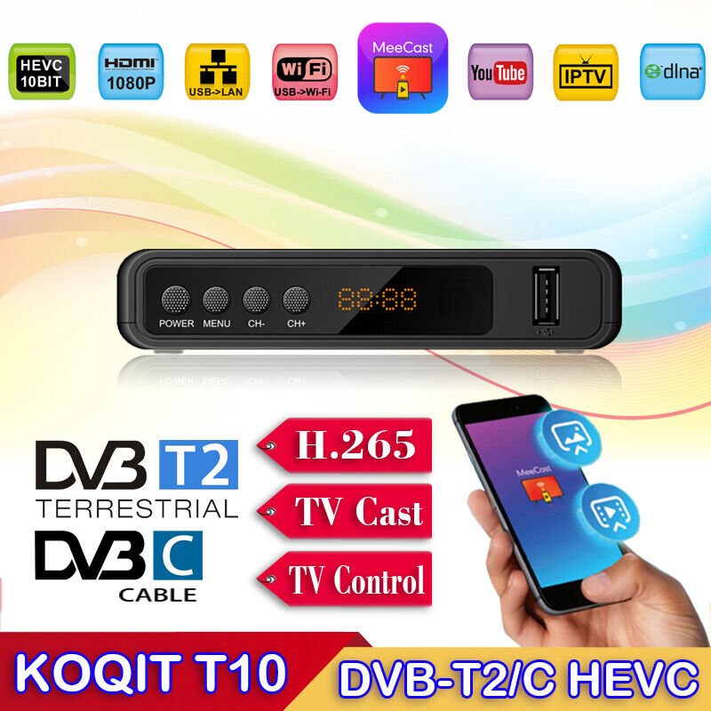 HEVC H265 DVB-T2 Receiver DVB-C Digital TV Tuner 10Bit Decoder Mirror OTA TV Box
