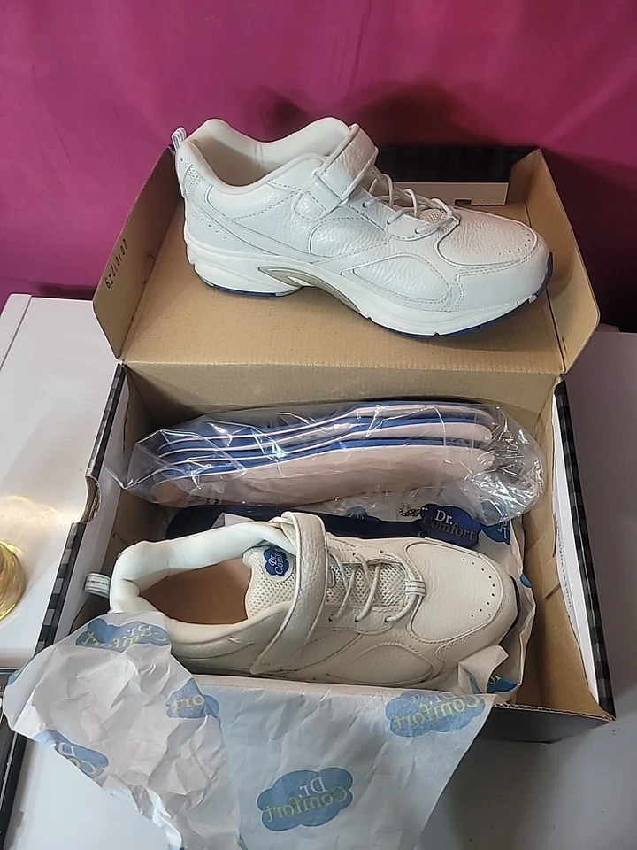 Zapatillas deportivas Dr Comfort Endurance ajustables de cuero blanco sin cordones para hombre 10M Foto 2 de 4